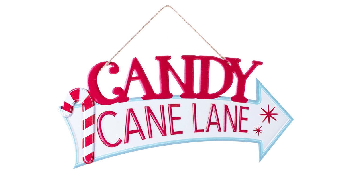 Candy Cane Lane Metal Sign