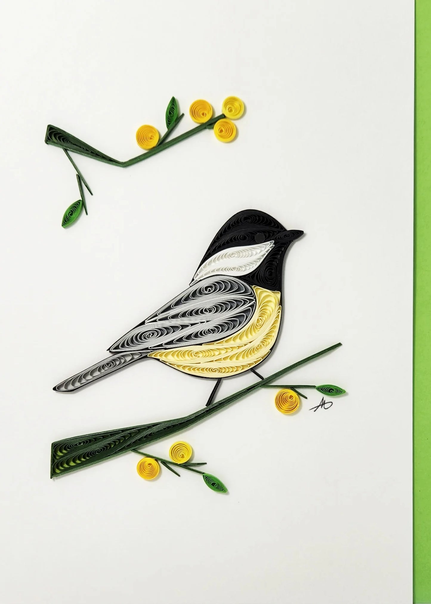 5x7 Quilled Greeting Card - Chickadee