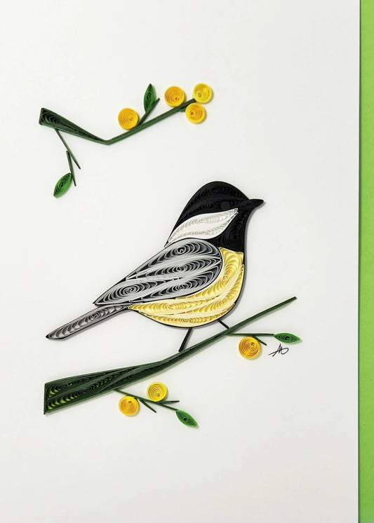 5x7 Quilled Greeting Card - Chickadee