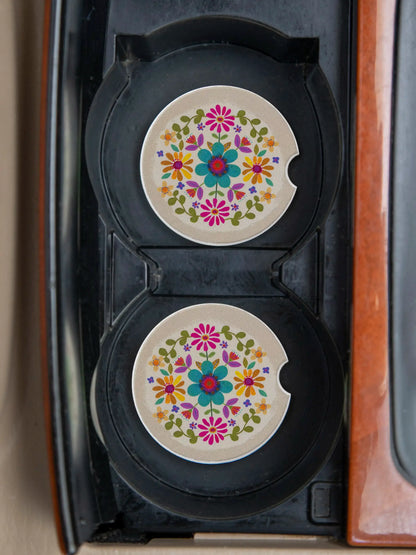 Natural Life Car Coaster Set - Cream Folk Flower
