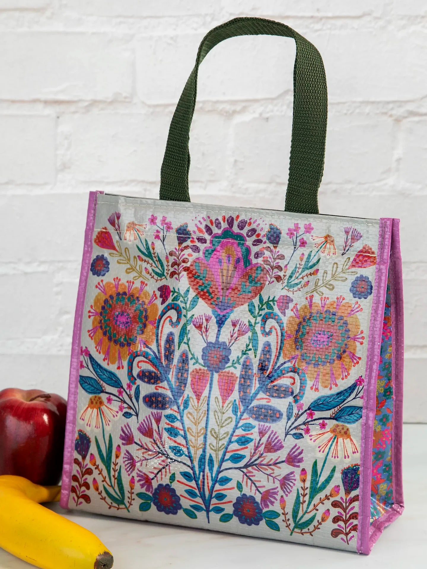 Natural Life Insulated Lunch Bag - Cream Folk Flower