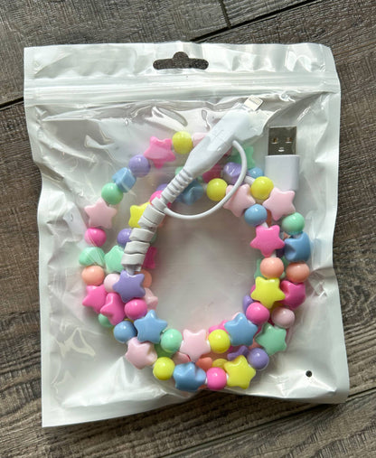 Beaded Phone Charger with Lightning & USB-C Cable - Stars