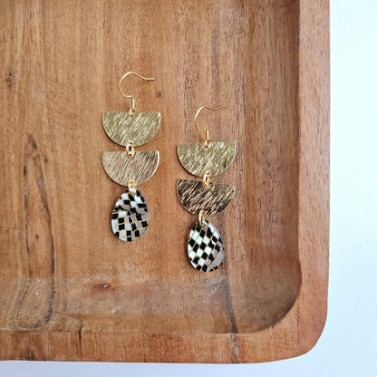 Aria Earrings - Black Shimmer Checker