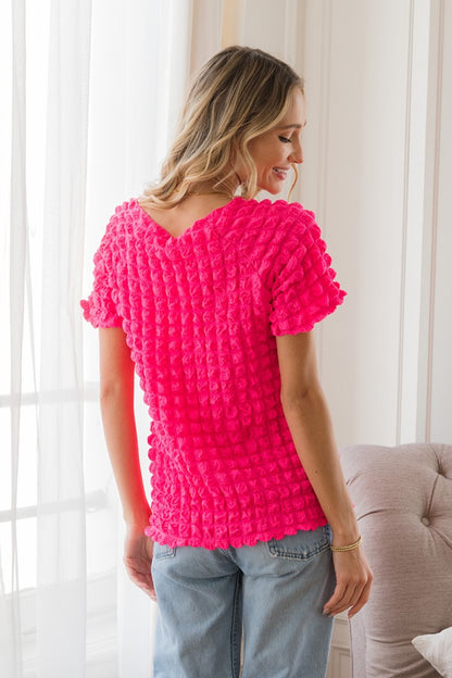 Bubble Textured Round Neck Short Sleeve T-Shirt