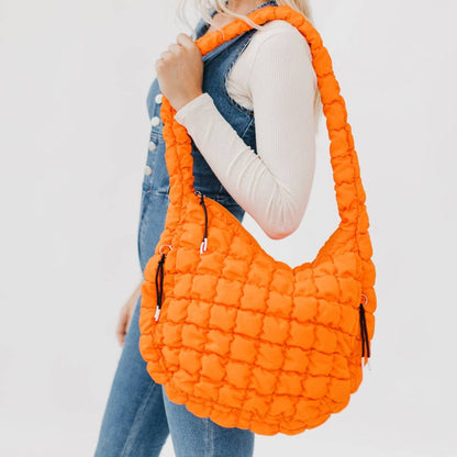 Carmen Quilted Hobo Tote Bag - Orange