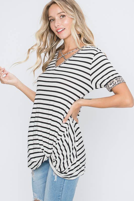 Stripe Top With Animal Print