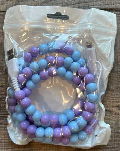 Beaded Phone Charger with Lightning & USB-C Cable: Purple and Blue