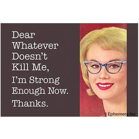 Motivational magnet with a quote and a portrait of a woman on a white background