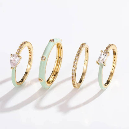 Pastel Glam Ring Set Of 4: Yellow/Silver