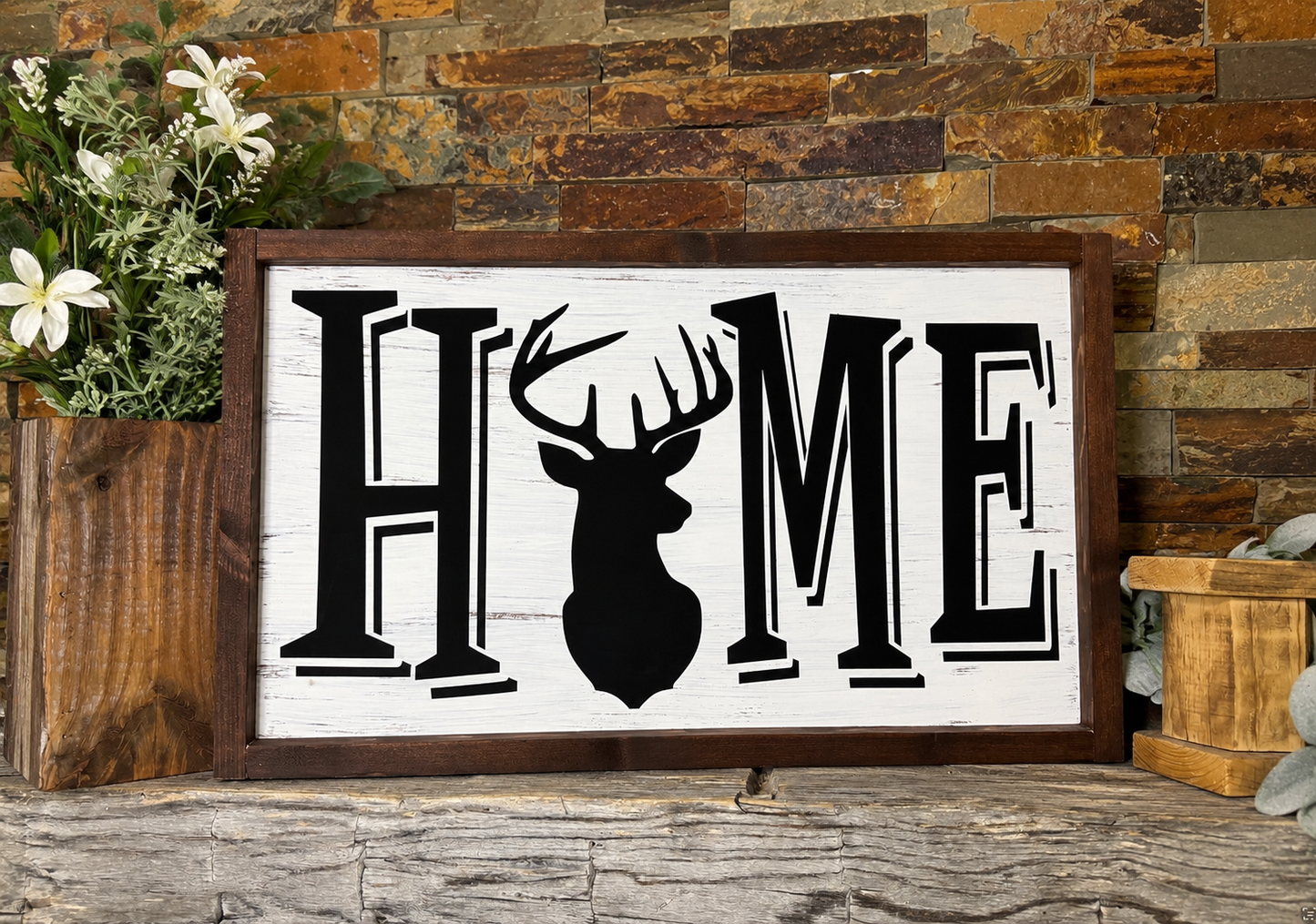 HOME Deer Sign Rustic Farmhouse Cabin Wall Decor 
