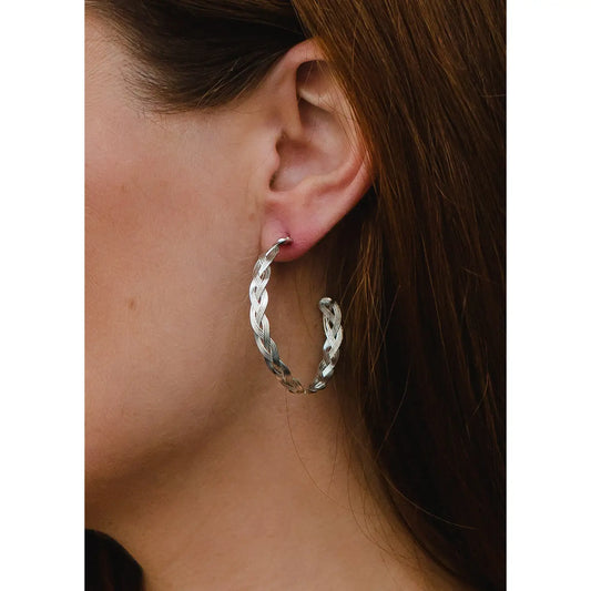 Large Silver Braided Hoop Earrings