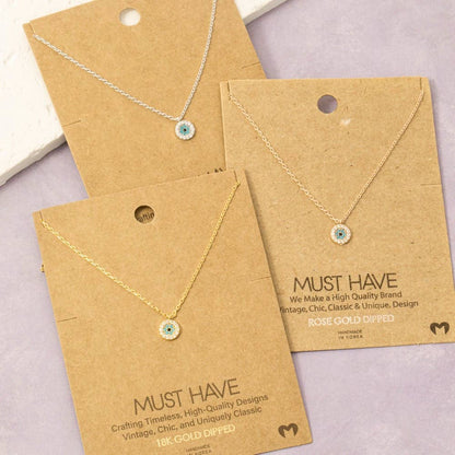 Gold Dipped Cz Trim Evil Eye Coin Necklace