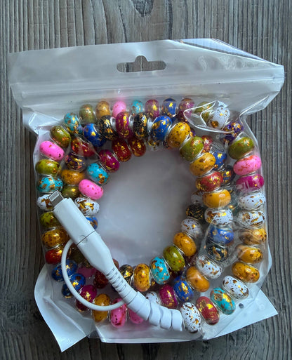 Gold Rainbow Beaded Phone Charger with Lightning & USB-C