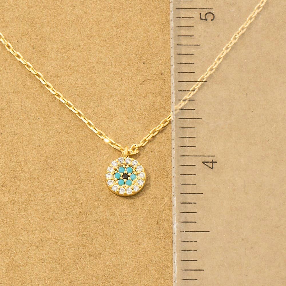 Gold Dipped Cz Trim Evil Eye Coin Necklace