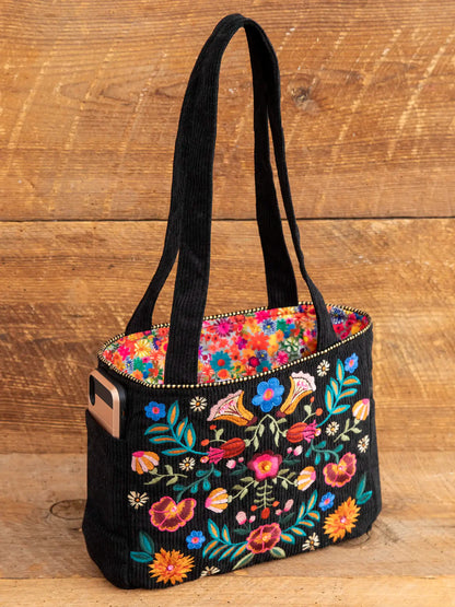 Embroidered Corduroy Tote