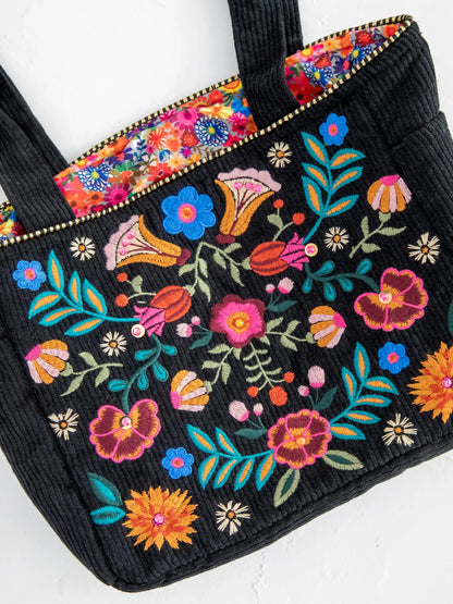 Embroidered Corduroy Tote