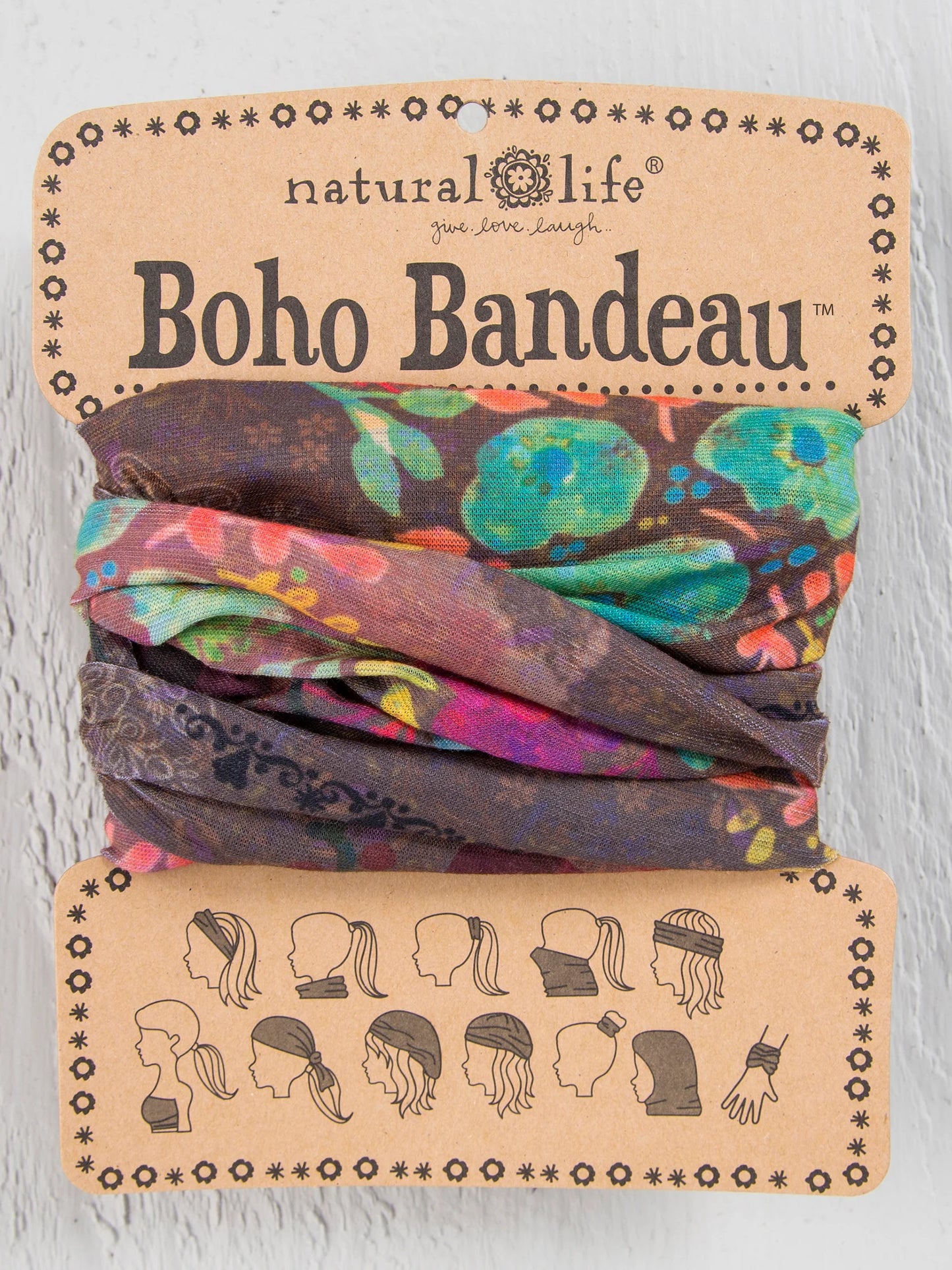 Full Boho Bandeau Headband - Espresso Bright Floral
