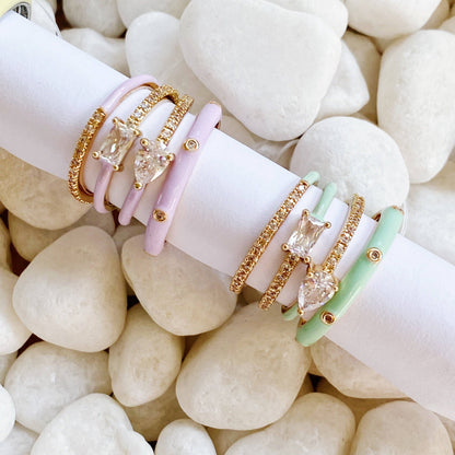 Pastel Glam Ring Set Of 4: Green/Gold