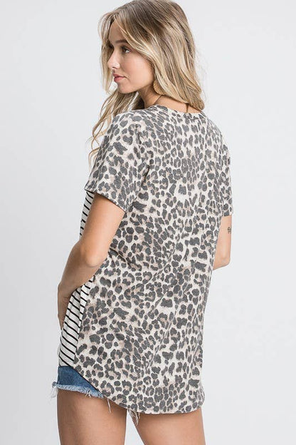 Leopard Print And Stripes Top