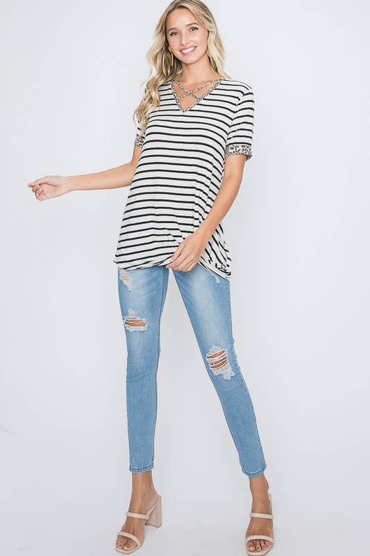 Stripe Top With Animal Print