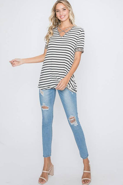 Stripe Top With Animal Print