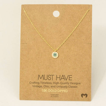 Gold Dipped Cz Trim Evil Eye Coin Necklace