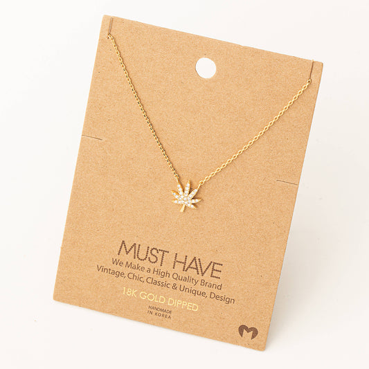 Cubic Zirconia Cannabis Pendant Necklace