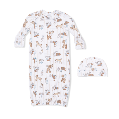 Cowboy Nursery - Lap Shoulder Gown & Beanie Hat