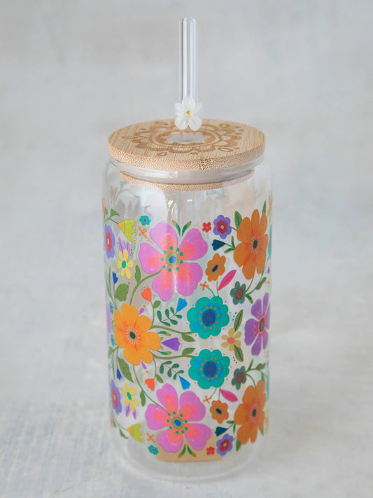 Glass Tumbler - Folk Flower