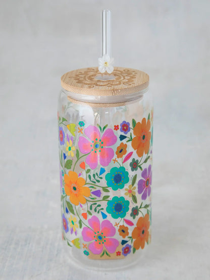 Glass Tumbler - Folk Flower