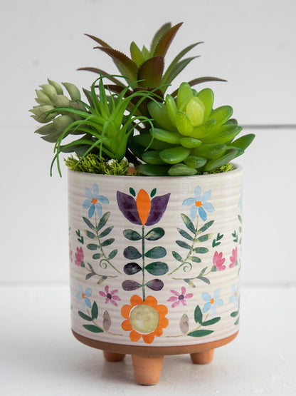 Artisan Terracotta Indoor Planter - Folk Flower