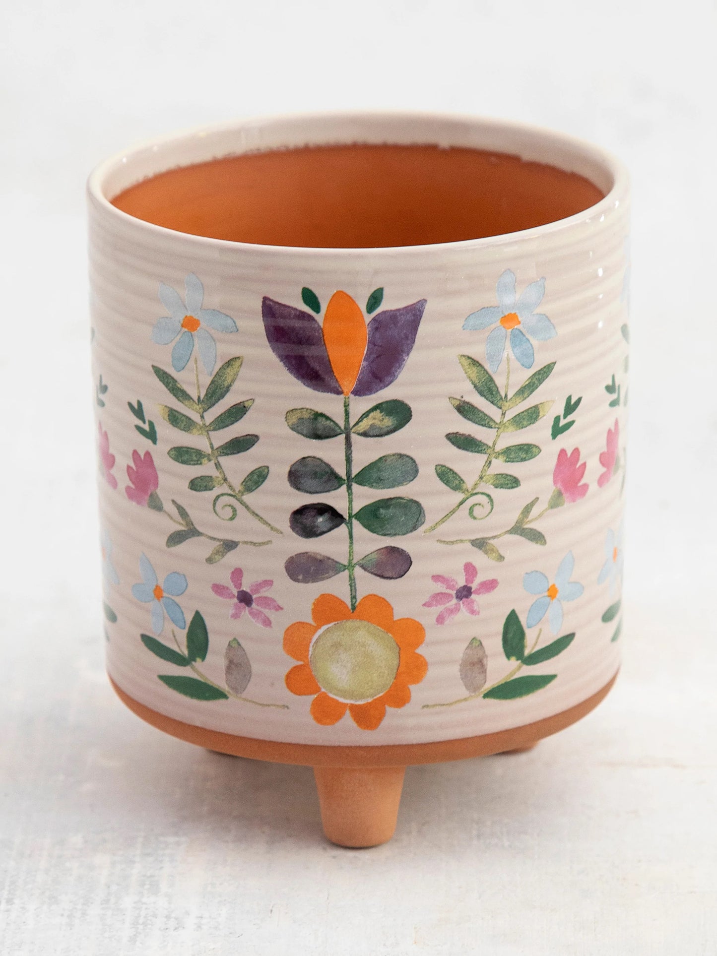 Artisan Terracotta Indoor Planter - Folk Flower