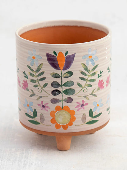 Artisan Terracotta Indoor Planter - Folk Flower