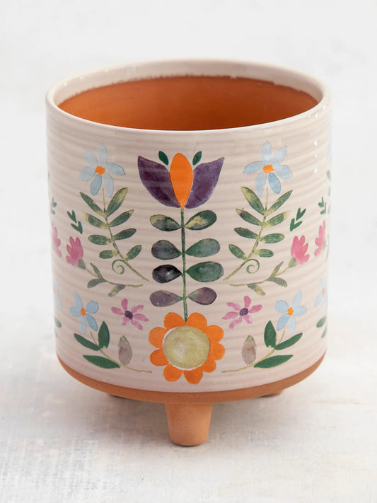 Artisan Terracotta Indoor Planter - Folk Flower