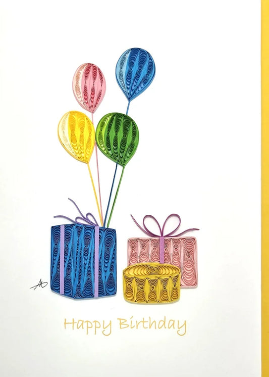 5x7 Quilled Greeting Card - Happy Birthday Gifts And Balloons
