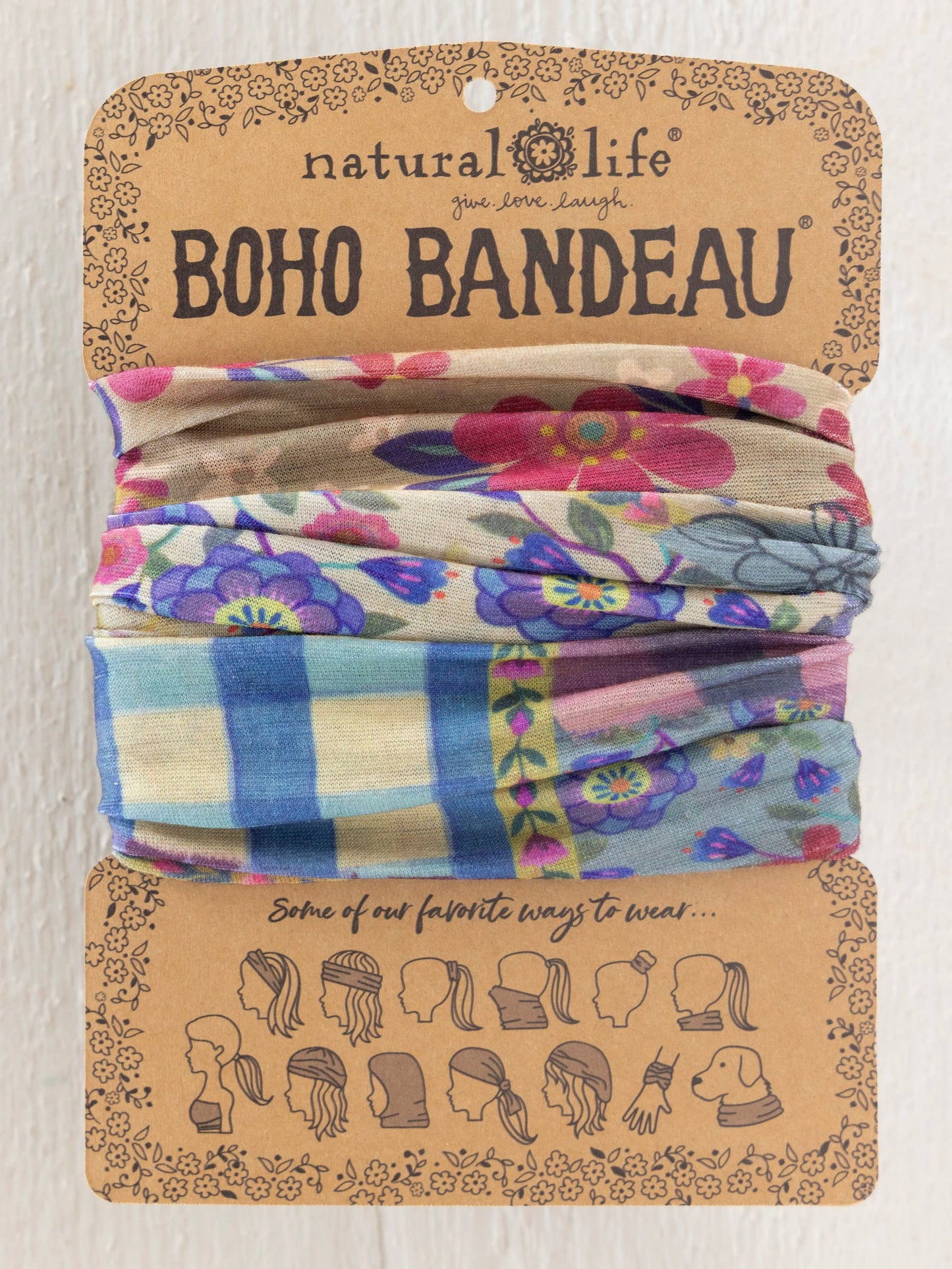 Natural Life Full Boho Bandeau Headband - Gingham Floral Patchwork