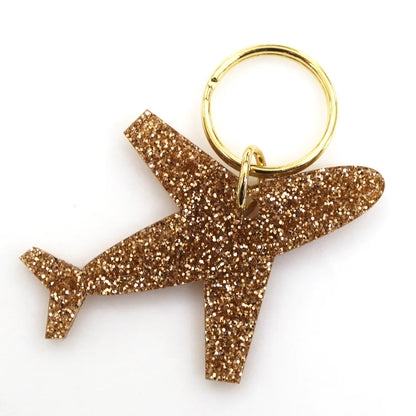 Airplane Glitter Keychain