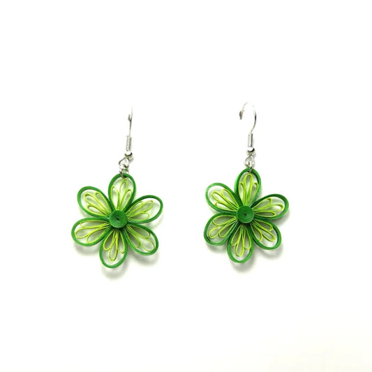 Quilled Earrings - Green Flower