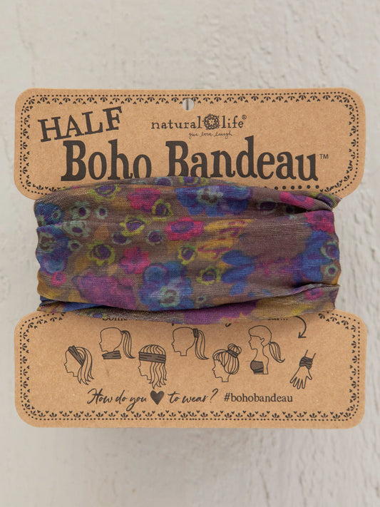 Half Boho Bandeau Headband - Grey Dusty Floral