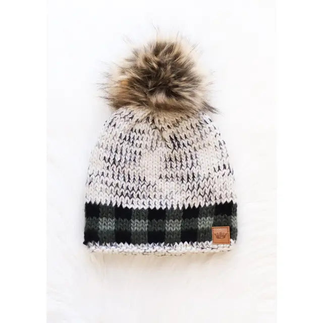 Pom Hat - Gray Heather With Green Trim