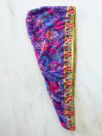 Hair Towel Wrap - Purple Floral Garden