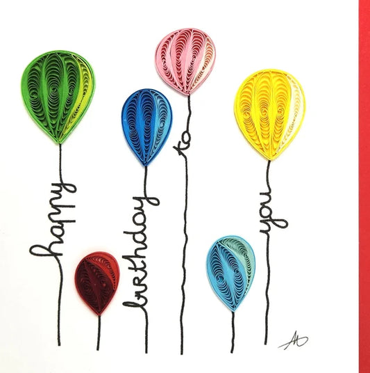 4x4 Quilled Greeting Card - Happy Birthday Balloons