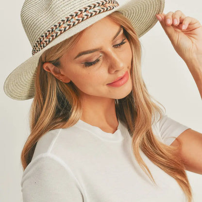 Boho Accent Straw Panama Hat - Ivory