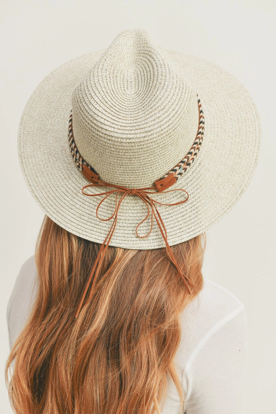 Boho Accent Straw Panama Hat - Ivory