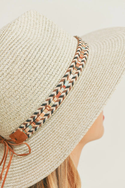 Boho Accent Straw Panama Hat - Ivory