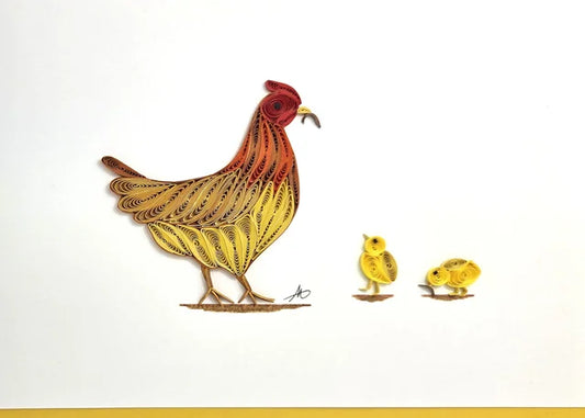 5x7 Quilled Greeting Card - Hen and Baby Chicks
