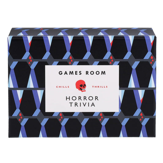 Box of 'Games Room Horror Trivia' with geometric pattern