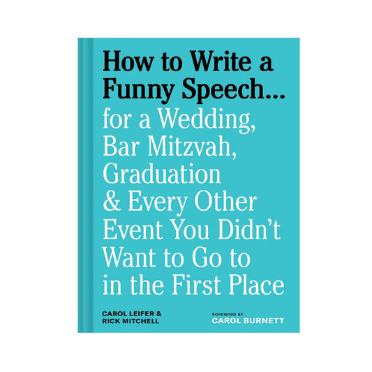 Book cover of 'How to Write a Funny Speech' with turquoise background and white text.