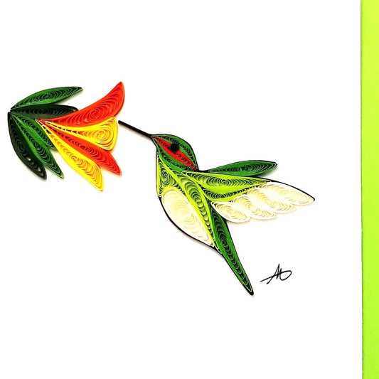 4X4 Quilled Greeting Card - Hummingbird
