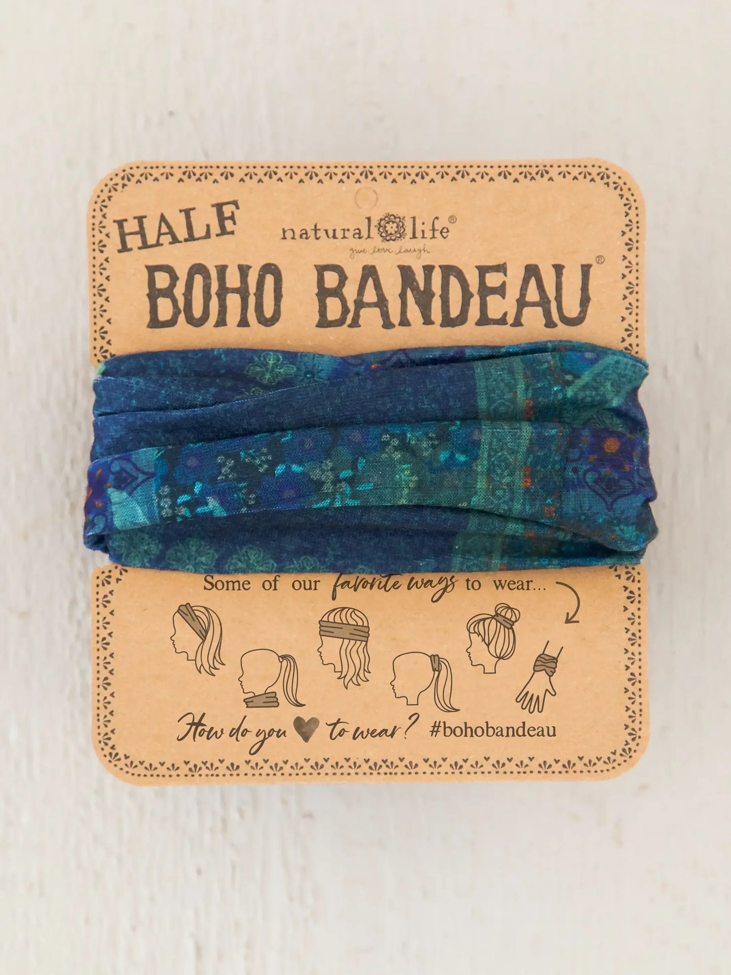 Half Boho Bandeau Headband - Indigo Patchwork